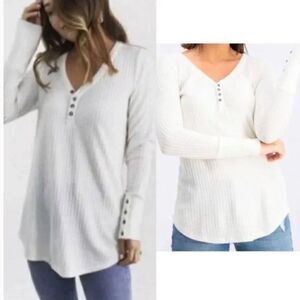 Chaser Waffle Knit Thermal Henley Off White Sweater size XL
